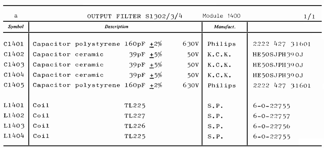 Sailor S1303 Output filter parts list 1
