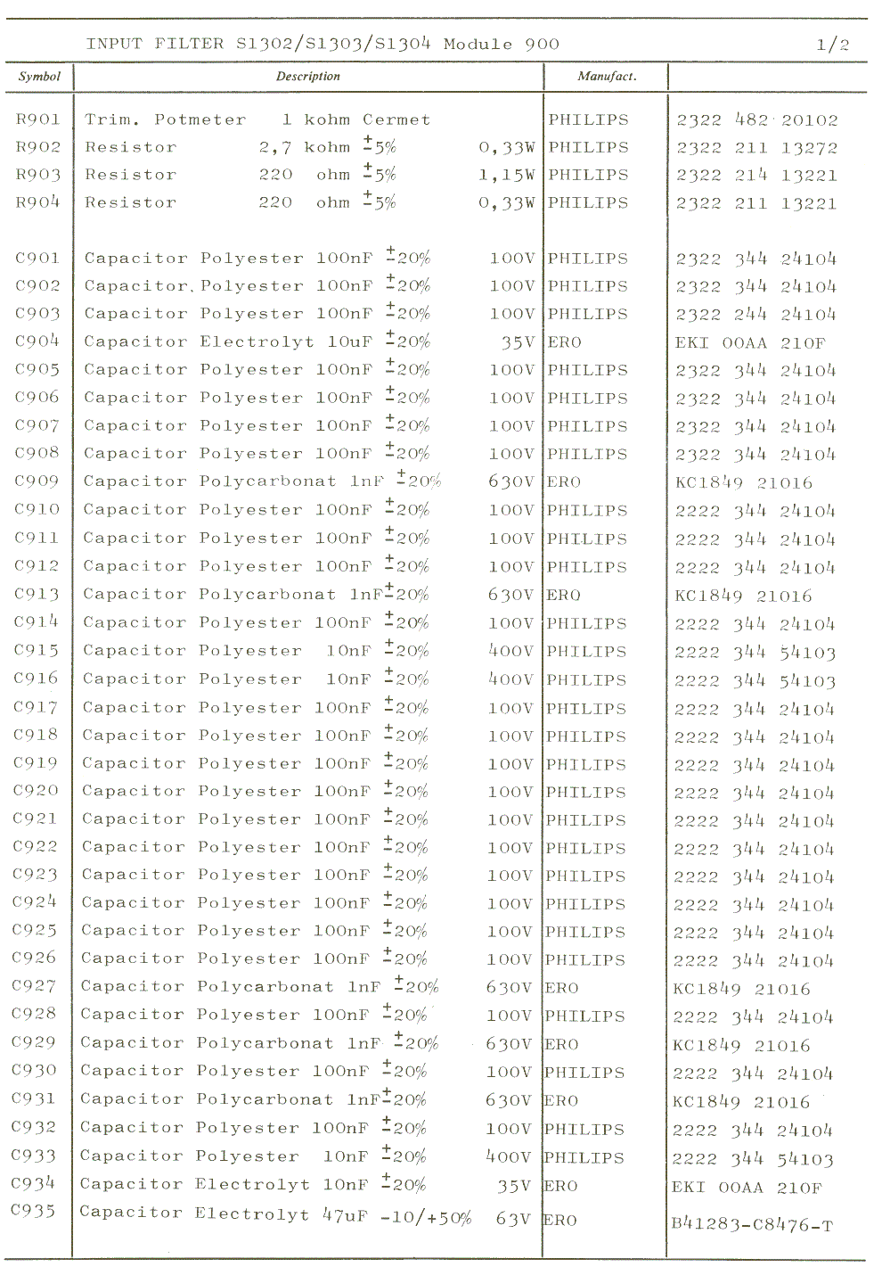 Sailor S1303 VCO control parts list 1