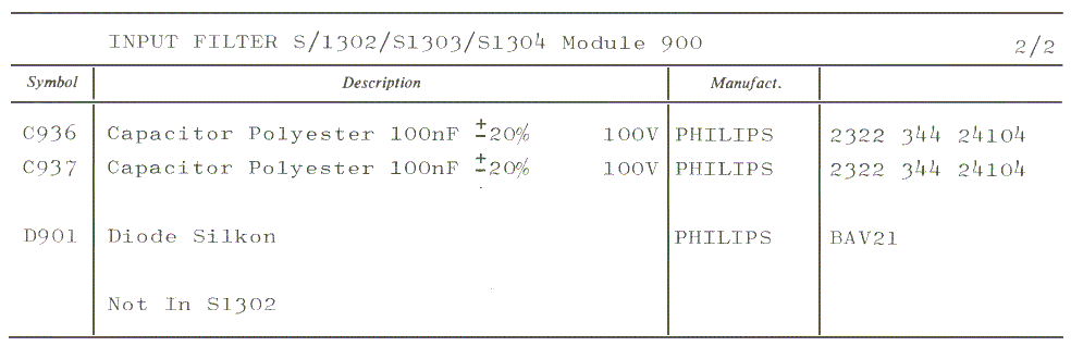 Sailor S1303 VCO control parts list 2