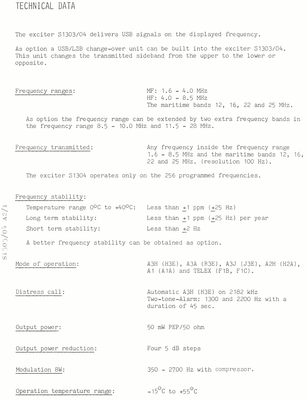 Sailor S1303 Technical data page-1