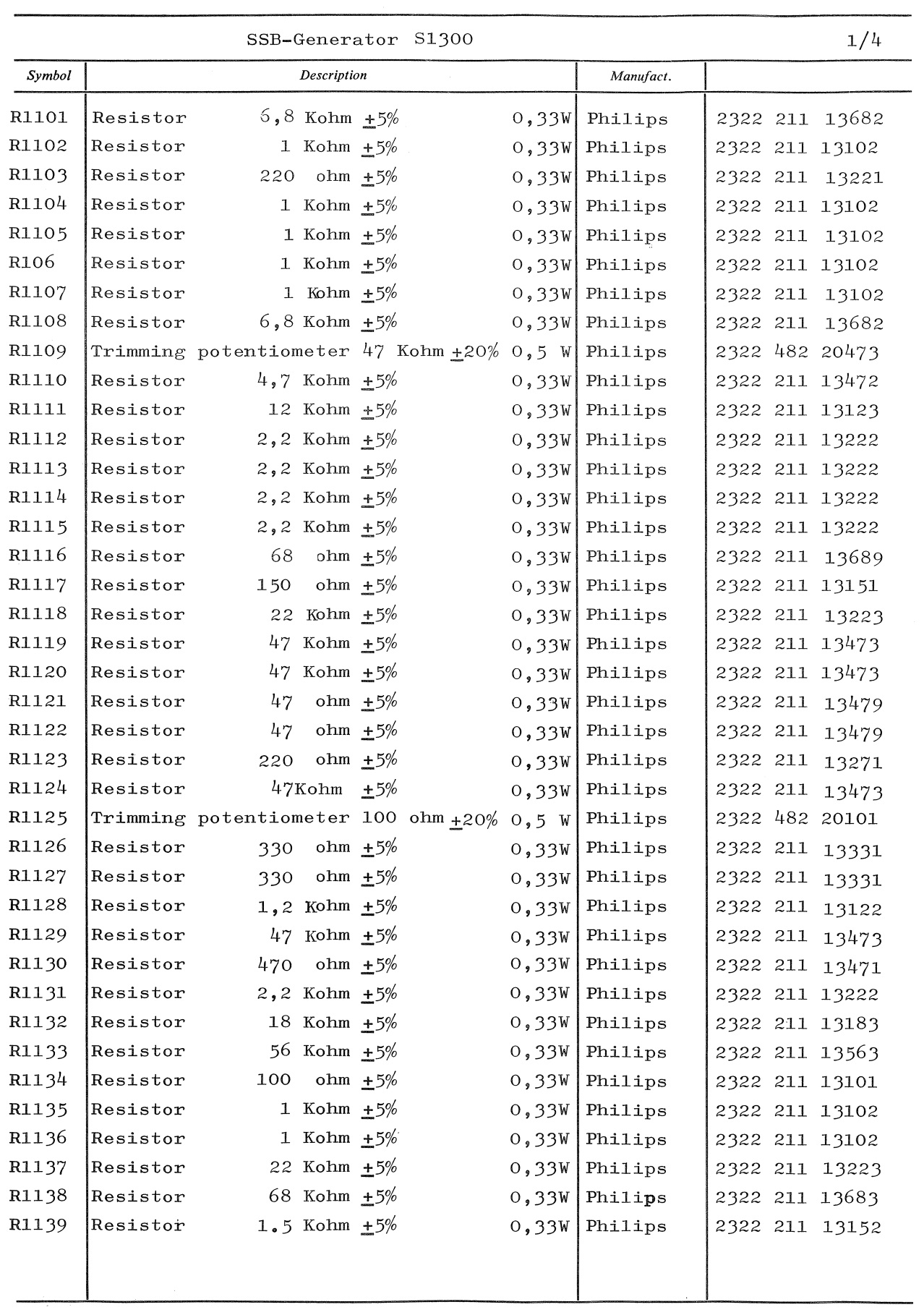 Sailor S130X SSB - generator parts list 1