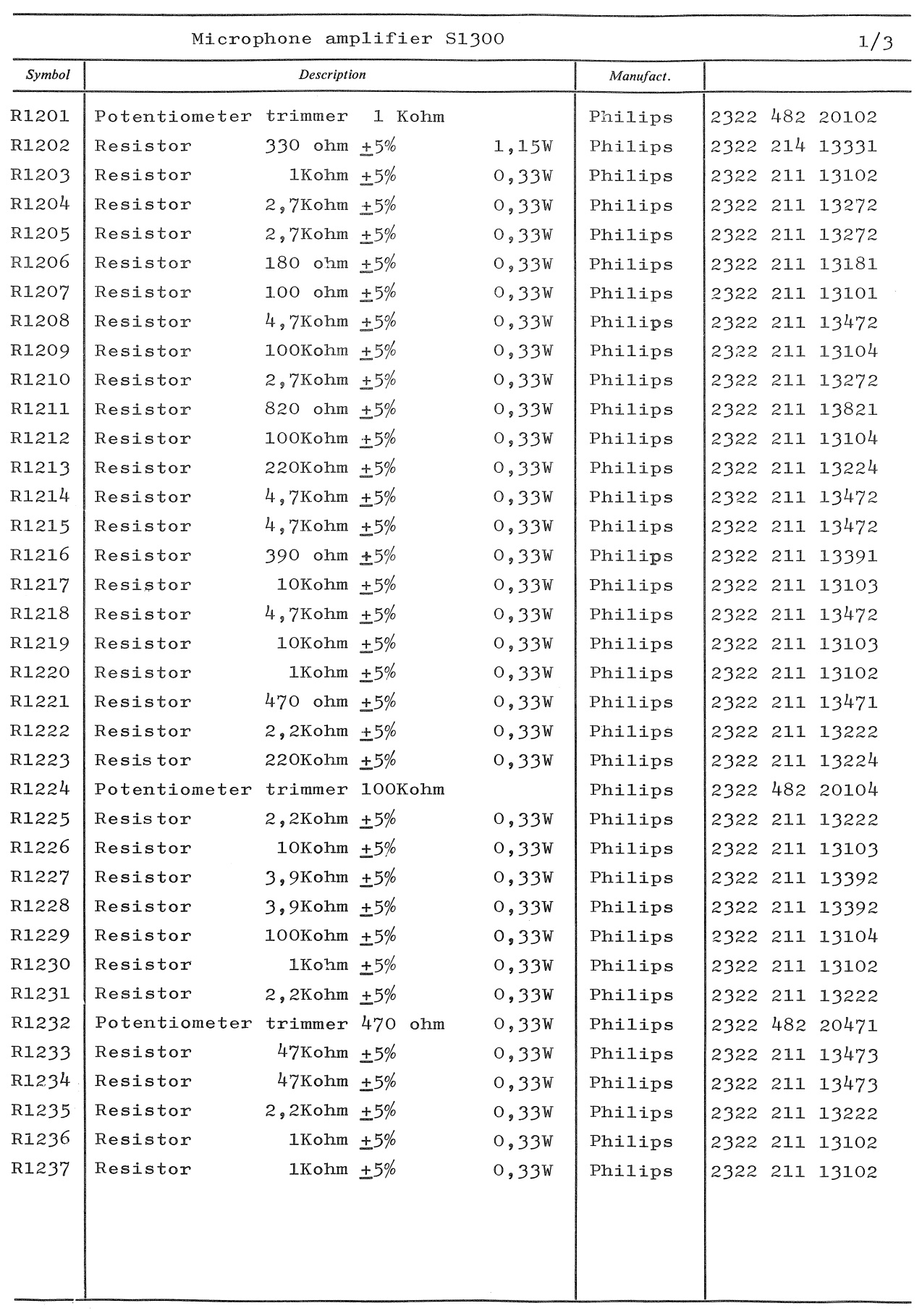 Sailor S130X Microphone amplifier parts list 1
