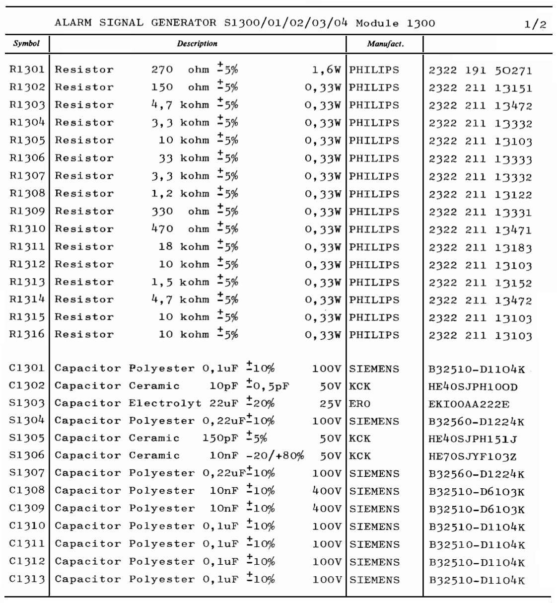 Sailor S130X Alarm signal generator parts list 1