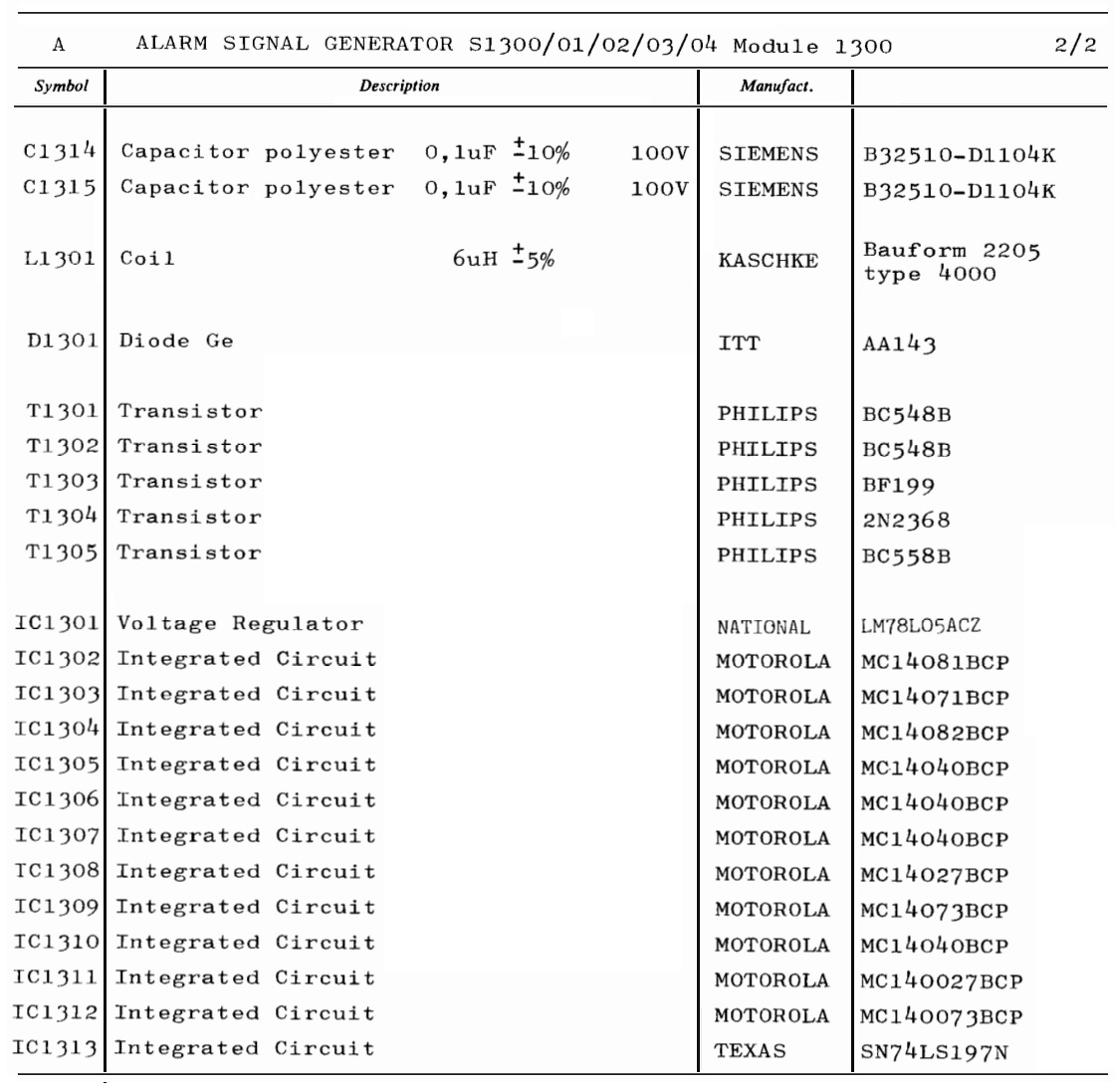 Sailor S130X Alarm signal generator parts list 2