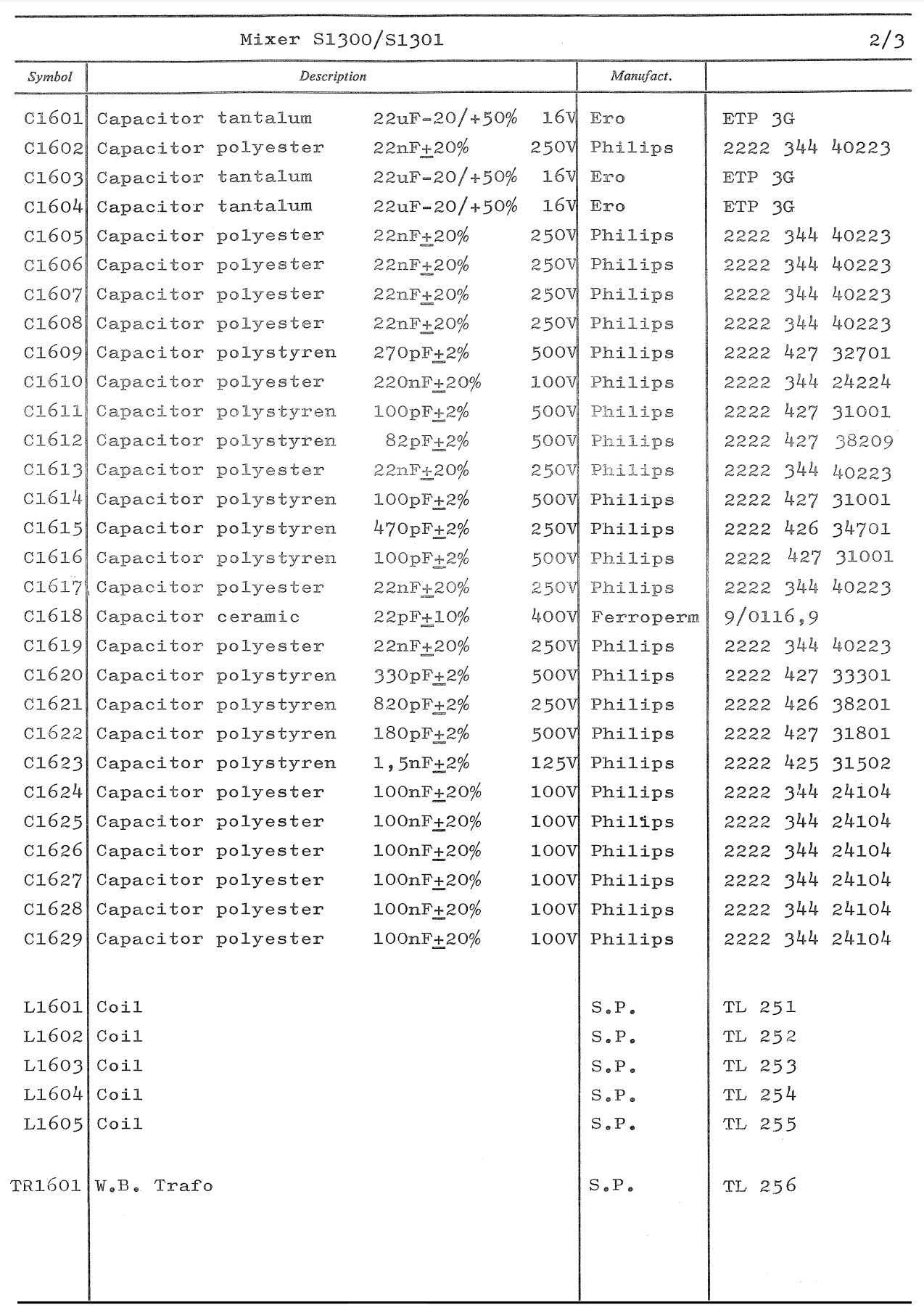 Sailor S130X Mixer unit parts list 2