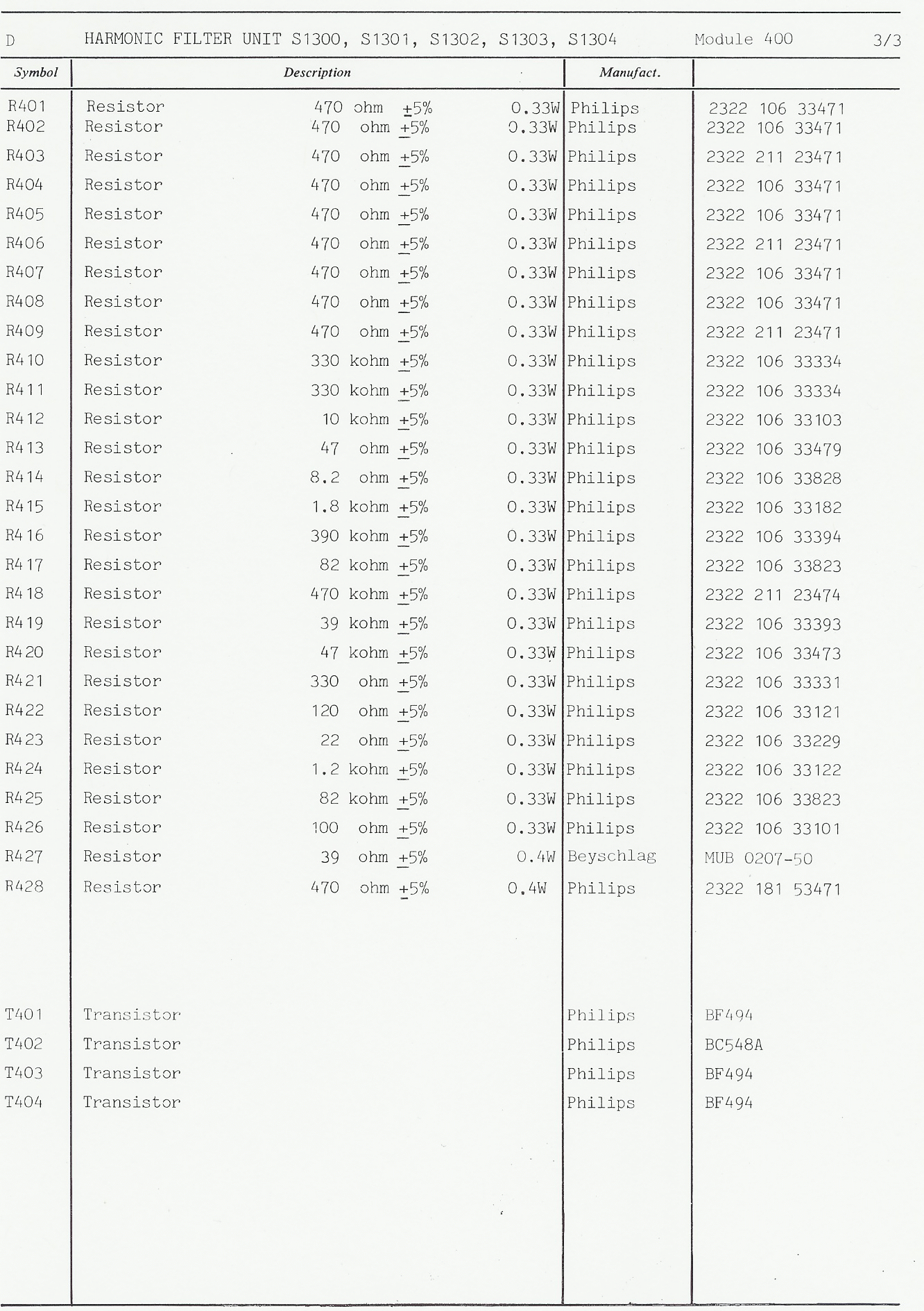 Sailor S130X Harmonic filter parts list 3