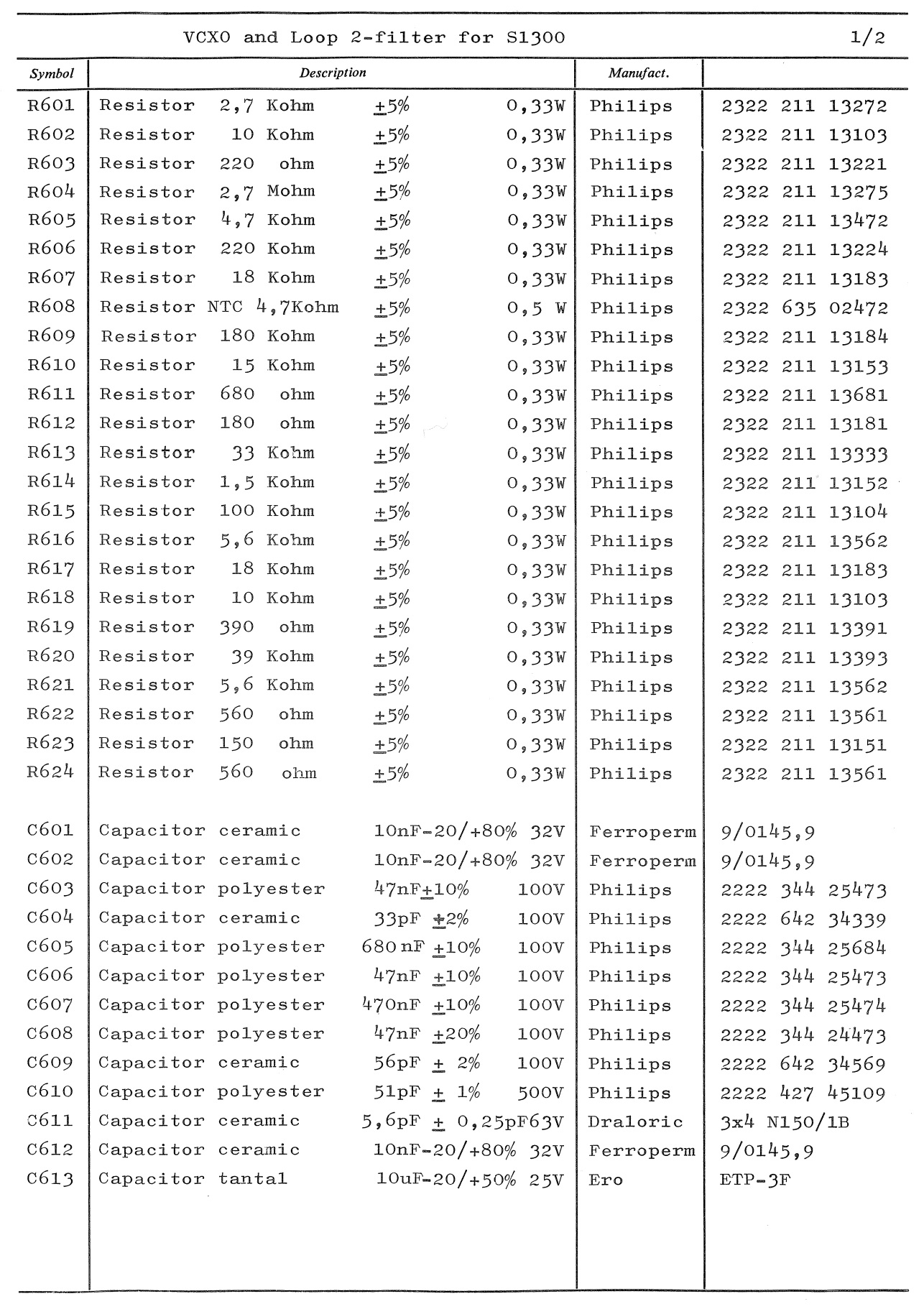 Sailor S130X VCXO and loop 2 filter unit parts list 1