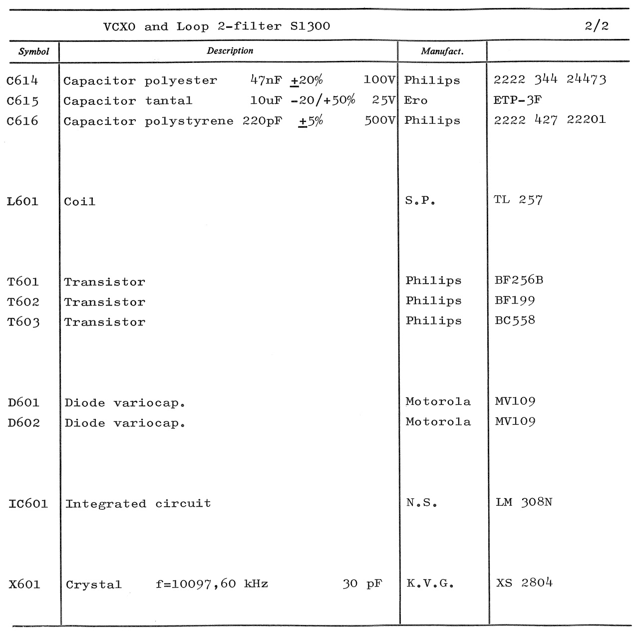 Sailor S130X VCXO and loop 2 filter unit parts list 2