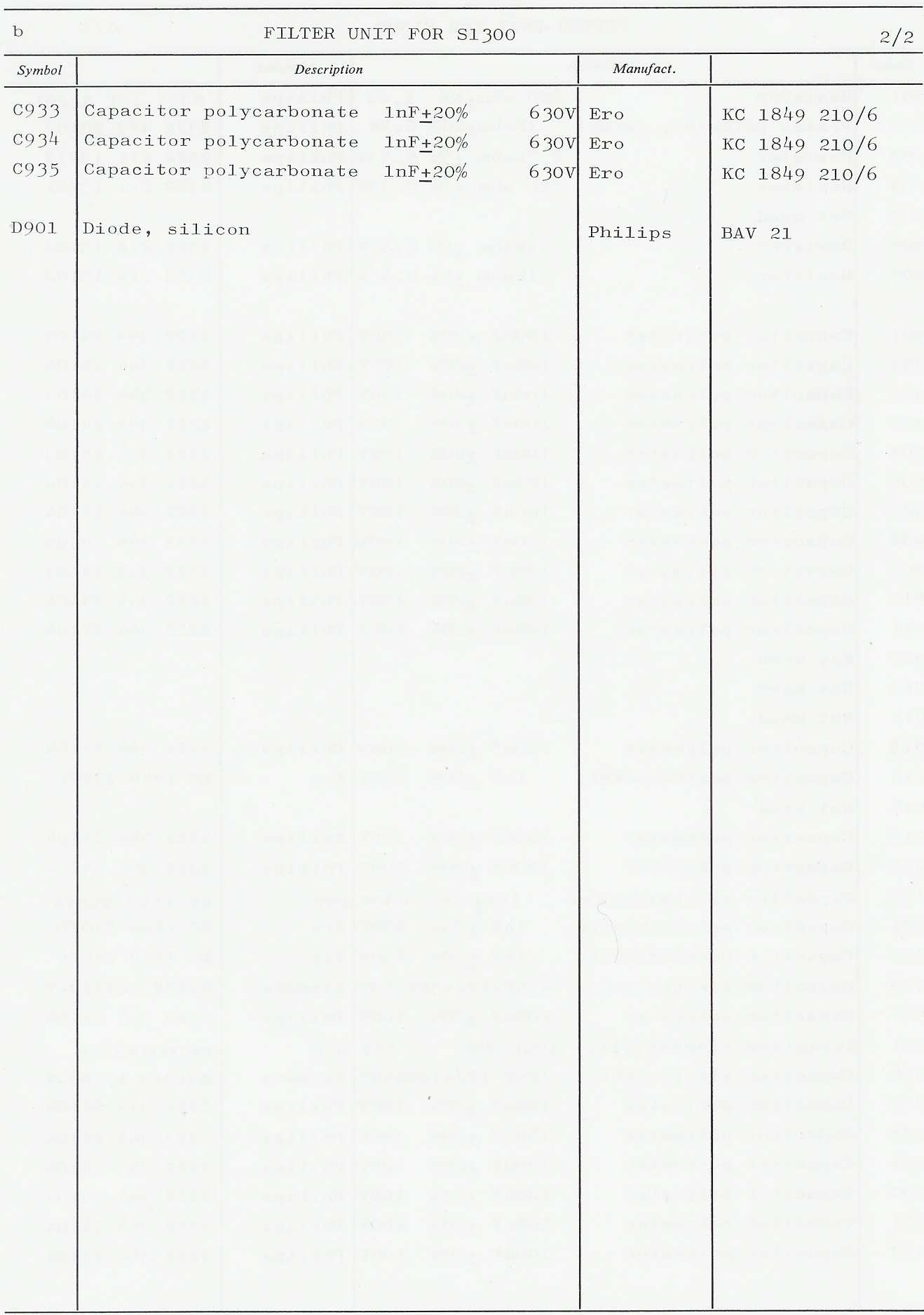 Sailor S1301 Filter unit parts list 1