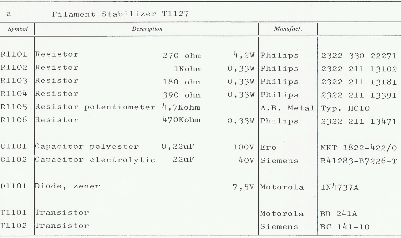 Sailor T1127 Part list Filament stabilizer 1100