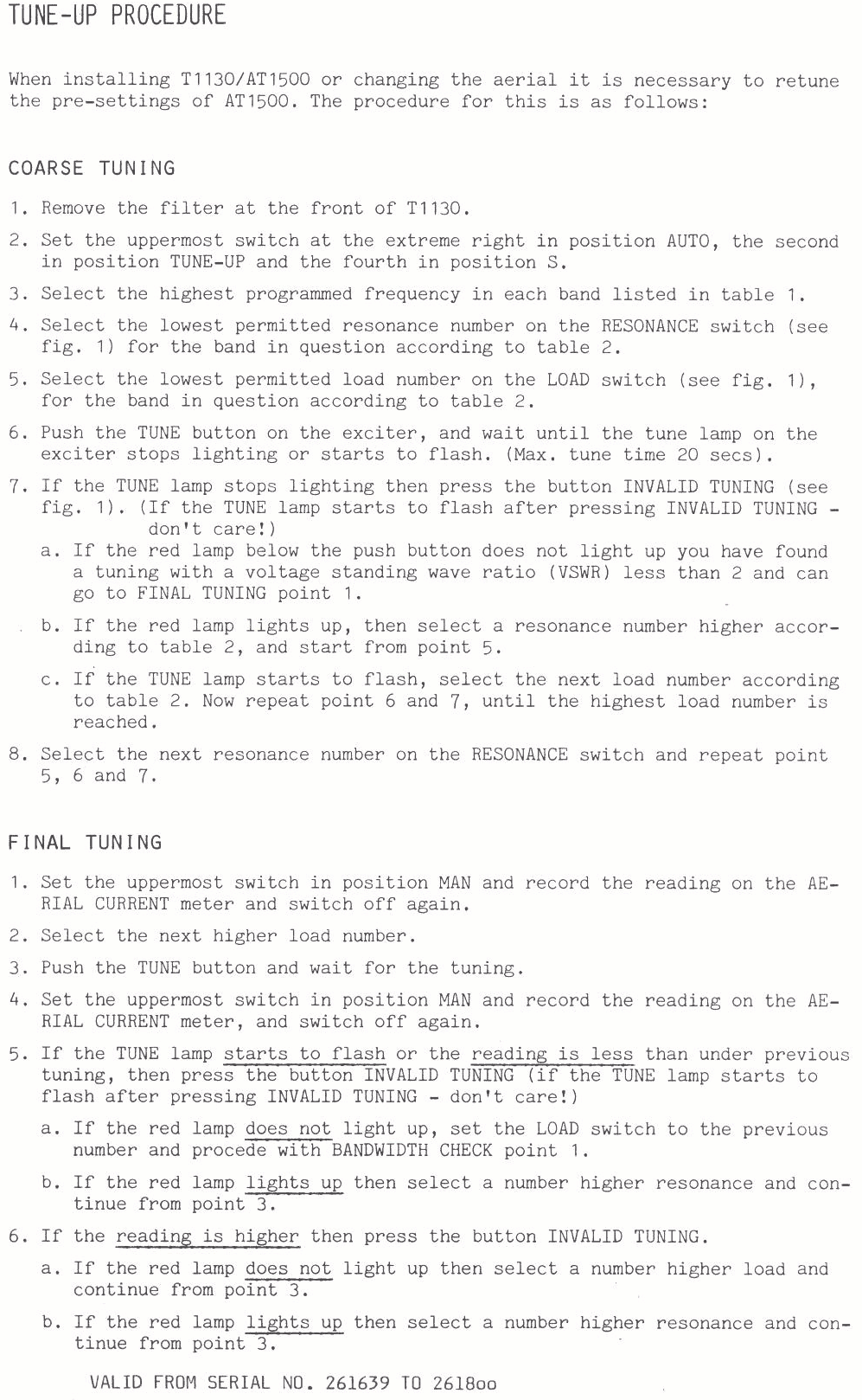 Sailor AT1500 Tuning-up procedure page-0