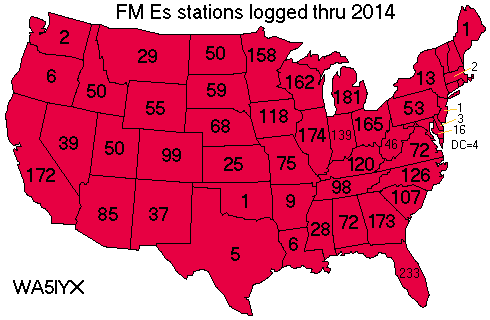 Number of FM Es Stations Logged from Each State thru 2014