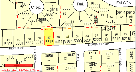 Modified BCAD Map of 5200-5400 Block of Silvertip and Environs