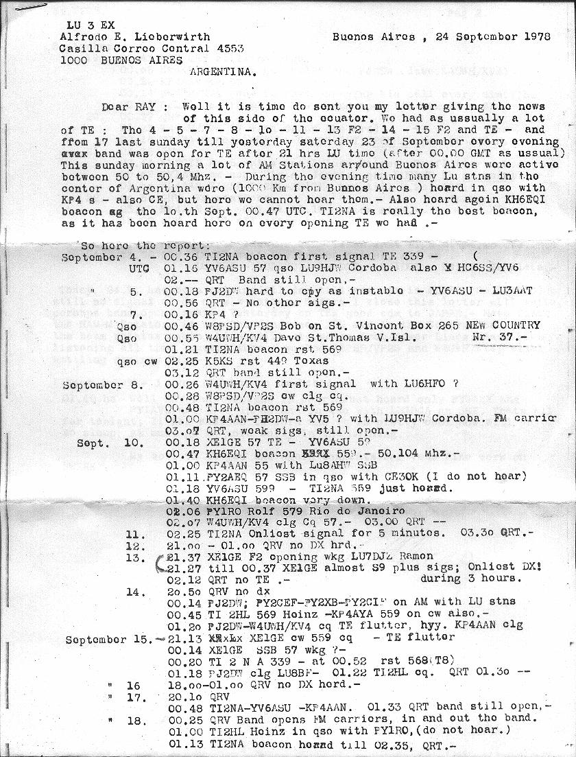 LU3EX 50-MHz DX Report - Sept 1978 - pg. 1