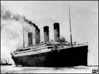 The Titanic leaves Southampton in England before her maiden Atlantic voyage on 10 April 1912