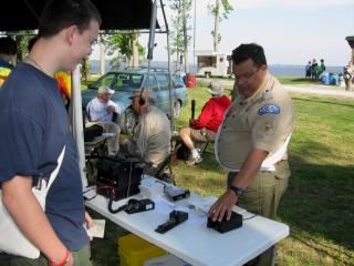 Dave Price, K4KDP, from Goldsboro, joined the BARC group and set up a small table with Morse Code keys that the Scouts could try out.