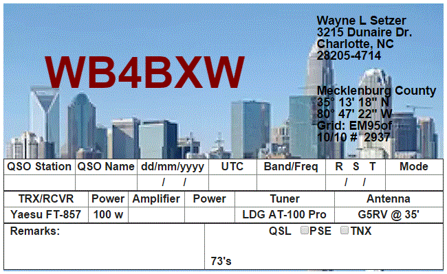 WB4BXW QSL Card.
