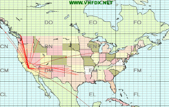 This is a map of North America that shows where my 10 meter beacon signal traveled, based on who reported it.