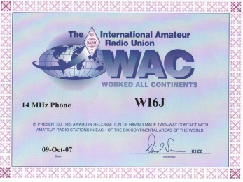 My Worked All Continents certificate.