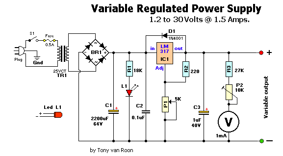 1.2-30V/1.5A variable regulated power supply